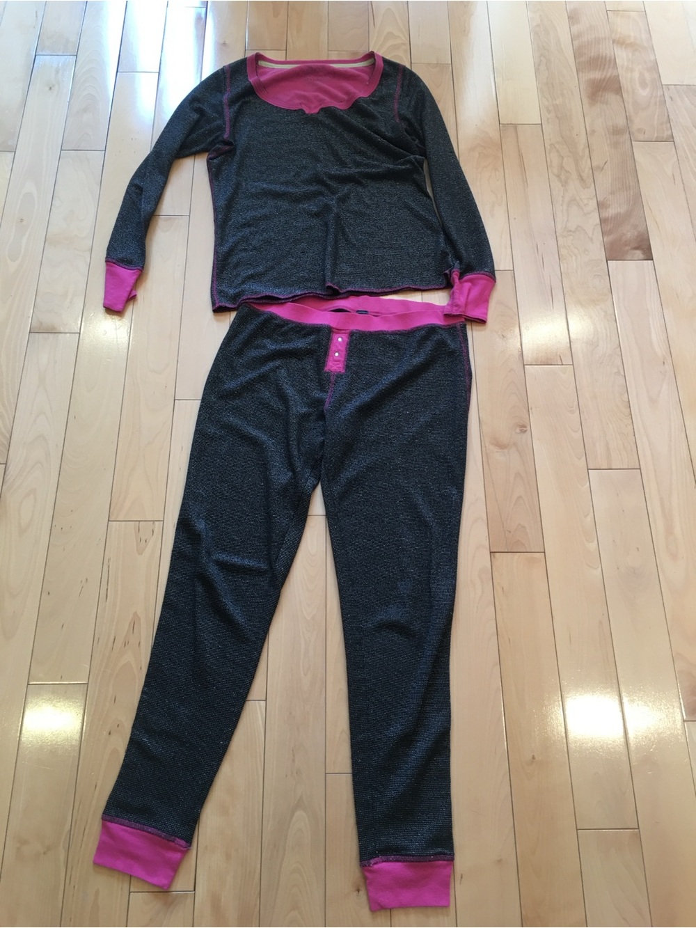 Steve Madden Black Pajama Set with Pink Trim
